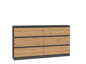 MALWA 6-Schubladen-Kommode M6 140 - ANTHRAZIT / EICHE ARTISAN