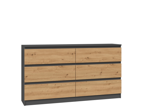 Kommode MALWA M6 140 Anthrazit Eiche Artisan 6 Schubladen