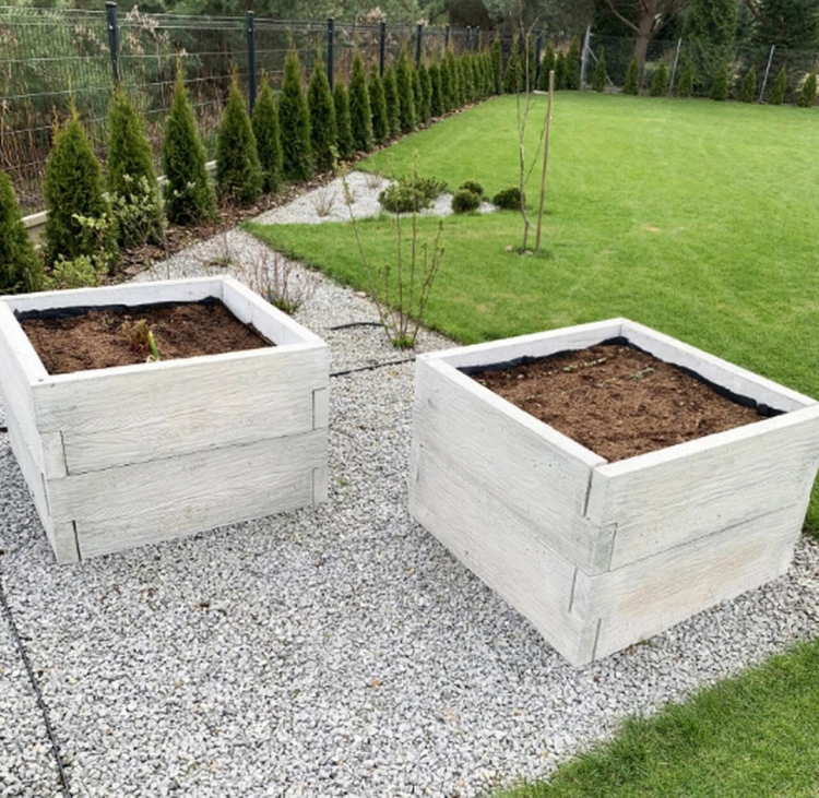 Hochbeet Beton quadratisch Holzbrett-Optik 128x128x58 3