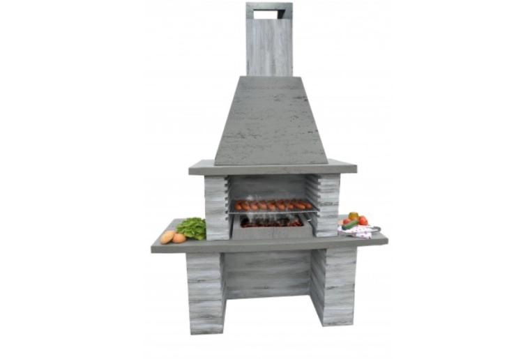 Gartenkamin Betongrill Morfeusz Berlin – massiver Grillkamin in heller Steinoptik.