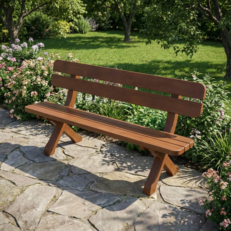 Gartenbank massiv exklusiv mit Rückenlehne Farbe Palisander garten.webp