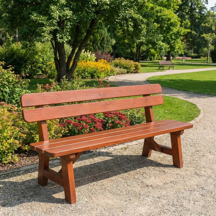 Gartenbank massiv exklusiv mit Rückenlehne Farbe Palisander kleinegarten.webp