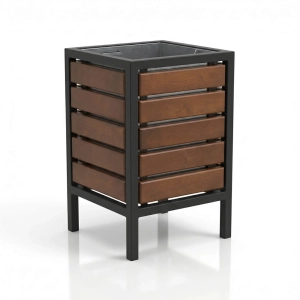 Außenabfallbehälter Modell Park – Offen, aus Massivholz & Stahlgestell