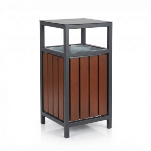 Außenabfallbehälter Modell Park mit Dach – Massivholz & Stahlgestell