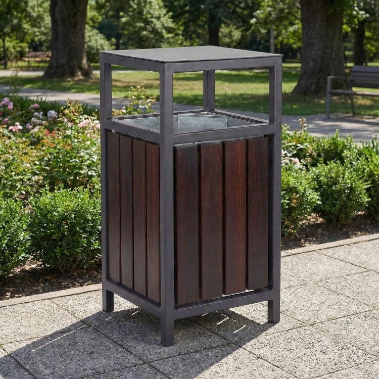 Mülleimer mit Dach für Außen  Stadtmobiliar Holz & Stahl  Berlin tadt Mercurius Shop.webp