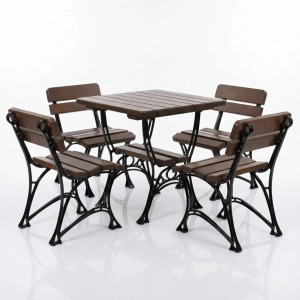 Gartenmöbel-Set ROYAL 4-Sitzer – Massives Erlenholz & Gusseisen – Gastronomie-Qualität