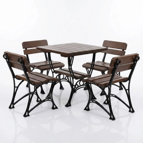 Gartenmöbel-Set ROYAL 4-Sitzer – Massives Erlenholz & Gusseisen – Gastronomie-Qualität.webp