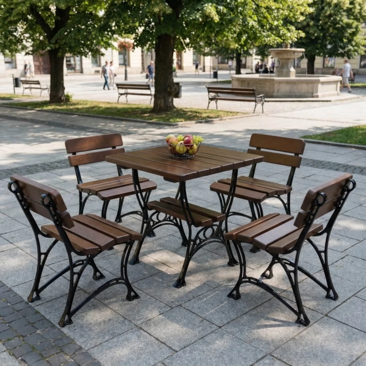 Gartenmöbel-Set ROYAL 4-Sitzer – Massives Erlenholz & Gusseisen – Gastronomie-Qualität mercurius berlin.webp