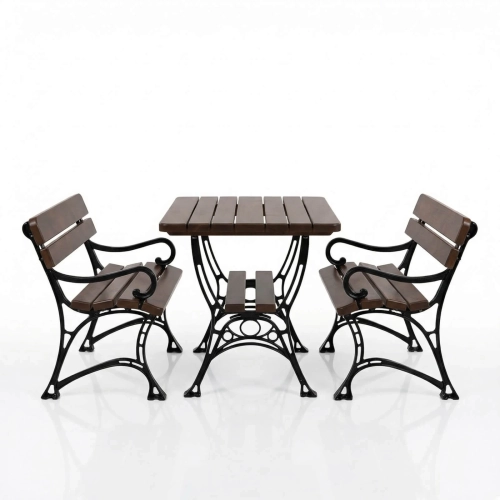 Bistro-Set ROYAL 2-Sitzer mit Armlehnen – Erlenholz & Gusseisen für Café und Balkon.webp
