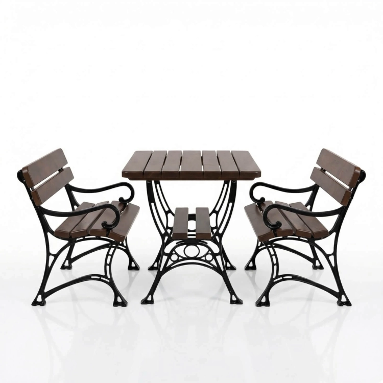 Bistro-Set ROYAL 2-Sitzer mit Armlehnen – Erlenholz & Gusseisen für Café und Balkon.webp