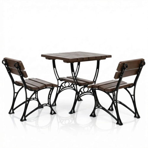 Platzsparendes Bistro-Set ROYAL 2-Sitzer – Erlenholz & Gusseisen – Gastronomie & Balkon.webp