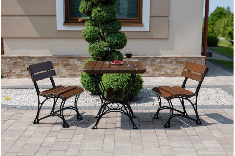 Platzsparendes Bistro-Set ROYAL 2-Sitzer – Erlenholz & Gusseisen – Gastronomie & Balkon berlin mercurius garten.webp