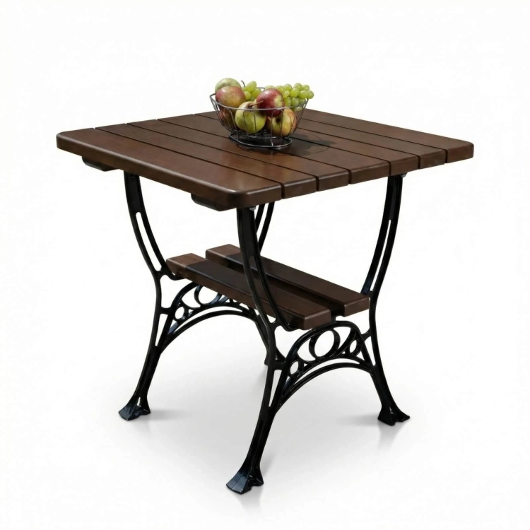 Massiver Gartentisch ROYAL 75x75 cm – Erlenholz & Gusseisen – Gastronomie Qualität.webp
