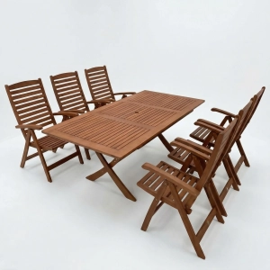 Gartenmöbel Set aus Eukalyptusholz: Bradford Tisch (200x100 cm) + 6 Calgary Stühle