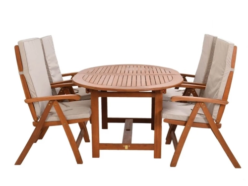 Gartenmöbel-Set aus Eukalyptusholz Ovaler Tisch Oldham + 4 Calgary Stühle beige.webp