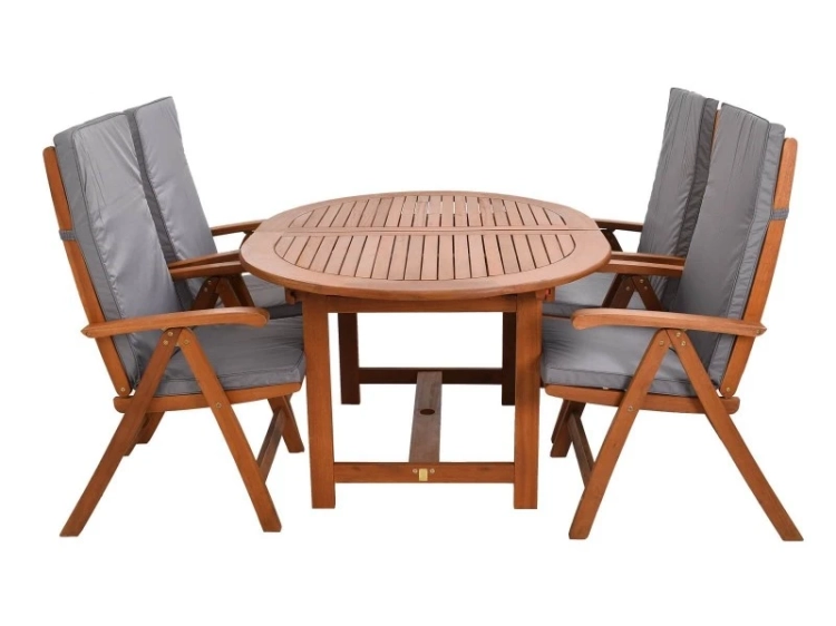 Gartenmöbel-Set aus Eukalyptusholz Ovaler Tisch Oldham + 4 Calgary Stühle grau.webp
