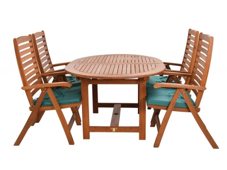 Gartenmöbel-Set aus Eukalyptusholz Ovaler Tisch Oldham + 4 Calgary Stühle sitz green.webp