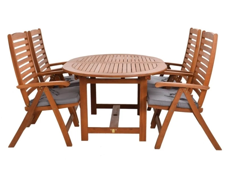 Gartenmöbel-Set aus Eukalyptusholz Ovaler Tisch Oldham + 4 Calgary Stühle zitz grau.webp