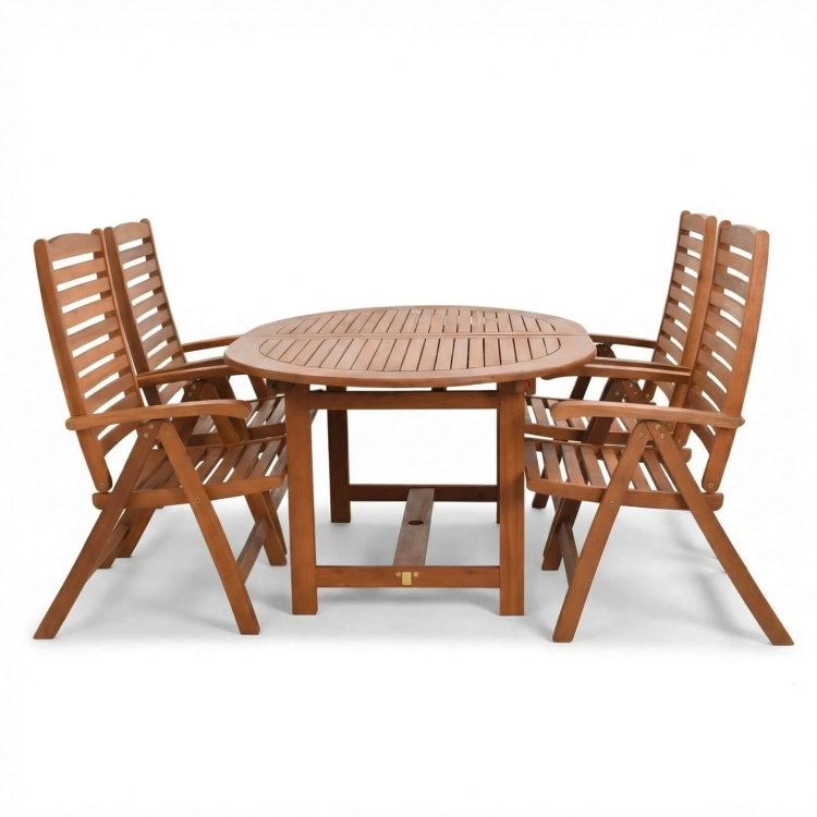 Gartenmöbel-Set aus Eukalyptusholz Ovaler Tisch Oldham + 4 Calgary Stühle.webp