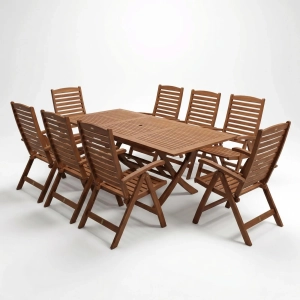 Gartenmöbel-Set aus Eukalyptusholz: Tisch Bradford (200x100 cm) + 8 Calgary Stühle