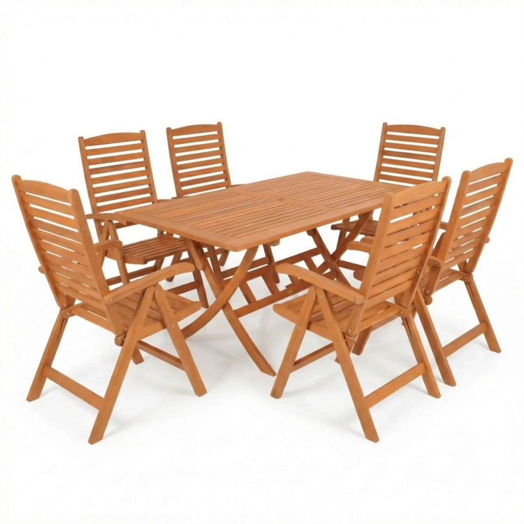FSC®-zertifiziertes Gartenmöbel-Set Klapptisch Bradford (160x90 cm) + 6 Calgary Stühle.webp