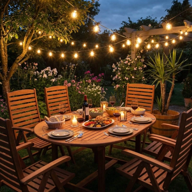 Gartenmöbel-Set aus Eukalyptusholz Ovaler Tisch Oldham + 6 Calgary Stühle Berlin Mercurius.webp