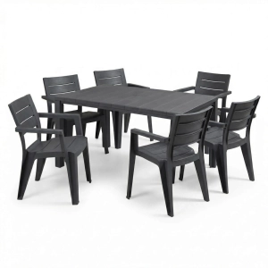 Gartenmöbel-Set Julie Großer Esstisch & 6 Gartenstühle – Graphit