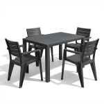 Gartenmöbel-Set Julie: Kompakter Esstisch & 4 Gartenstühle – Graphit