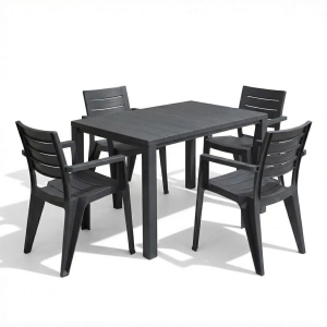 Gartenmöbel-Set Julie: Kompakter Esstisch & 4 Gartenstühle – Graphit