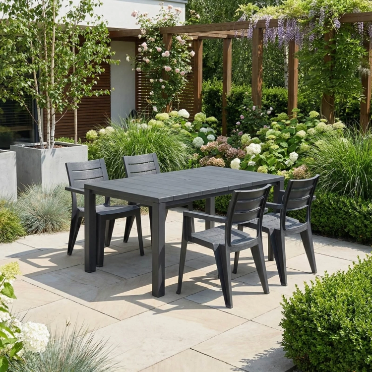 Gartenmoebel-Set Julie kompakt Tisch 4 Stuehle Graphit 2