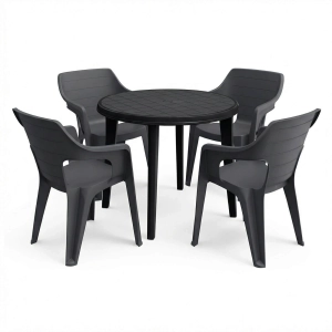 Gartenmöbel-Set Lisa & Bilbao: Quadratischer Tisch & 4 stapelbare Stühle – Graphit