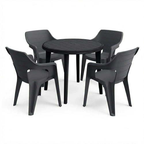 Gartenmöbel-Set Lisa & Bilbao Quadratischer Tisch & 4 stapelbare Stühle – Graphit.webp