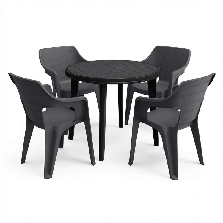 Gartenmöbel-Set Lisa & Bilbao Quadratischer Tisch & 4 stapelbare Stühle – Graphit.webp