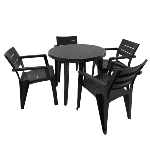 Gartenmöbel Set Lisa & 4 Julia Sessel – Balkon Set in Polyrattan-Optik (Graphit)