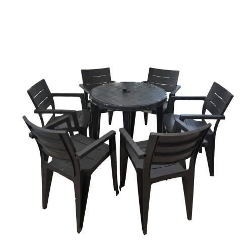 Gartenmöbel Set Lisa & 6 Julia Sessel – Polyrattan-Optik Essgruppe für 6 Personen (Graphit) mercurius shop.webp