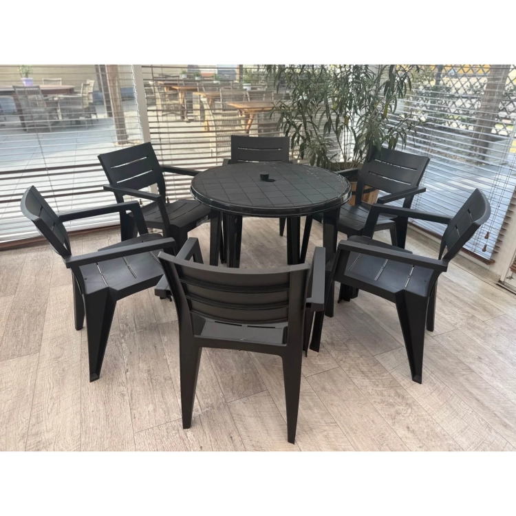 Gartenmöbel Set Lisa & 6 Julia Sessel – Polyrattan-Optik Essgruppe für 6 Personen (Graphit) shop mercurius.webp