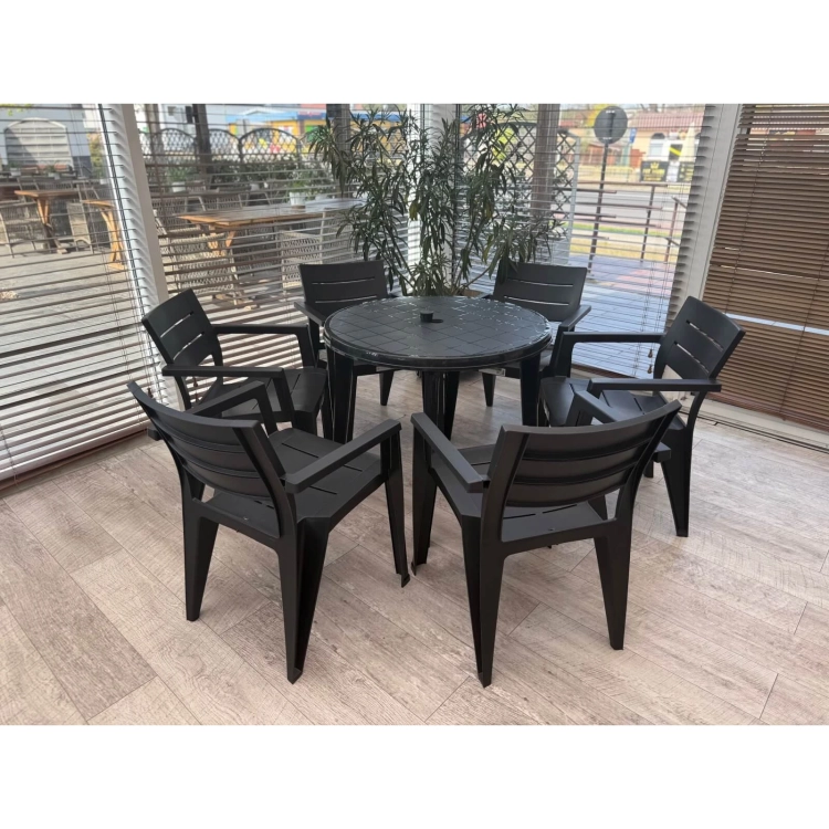 Gartenmöbel Set Lisa & 6 Julia Sessel – Polyrattan-Optik Essgruppe für 6 Personen (Graphit) mercurius shop berlin.webp