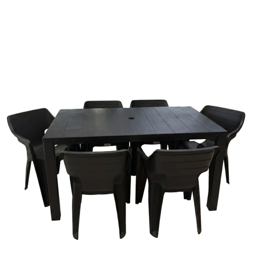 Gartenmöbel Set Julia & 6 Bilbao Sessel – Essgruppe in Polyrattan-Optik (Graphit) mercurius shop.webp