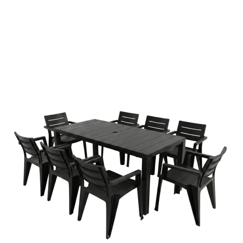 Gartenmöbel Set Julia & 8 Julia Sessel – XXL Essgruppe in Polyrattan-Optik (Graphit).webp