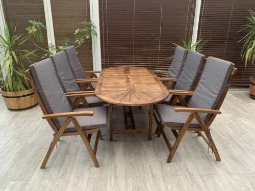 Gartenmoebel Marsylia Dijon klappbar 6 Personen dunkelgrau