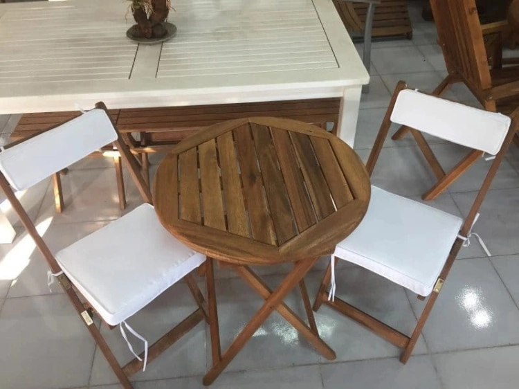 Bistro-Set Holz mit Auflagen Balkon 4