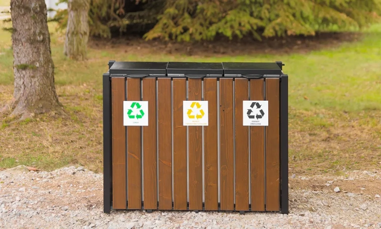 Wertstoffsammler Prestige 3×75 l Stahl mit Holzleisten EN 1176 – Bild 5