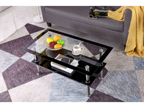 Couchtisch SENDY schwarz Glas Chrom 110x60x43