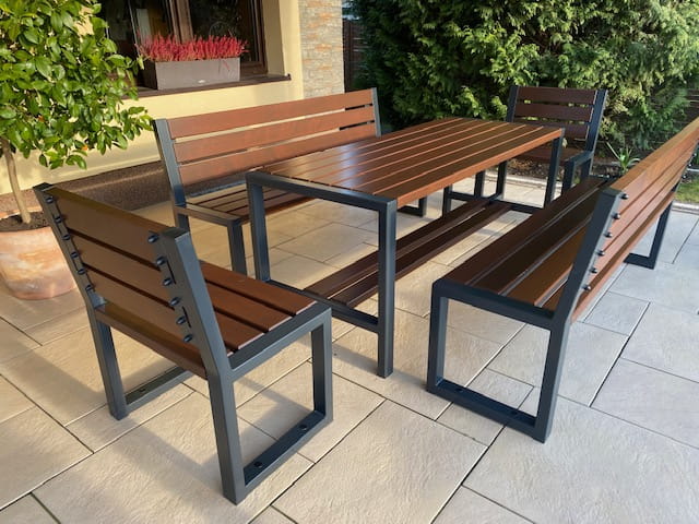Gartenmöbel Set Holz ohne Armlehne für 8 Personen modern Farbe Palisander