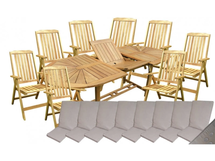 Gartenmoebel-Set Marsylia Akazienholz 8 Personen Auflagen
