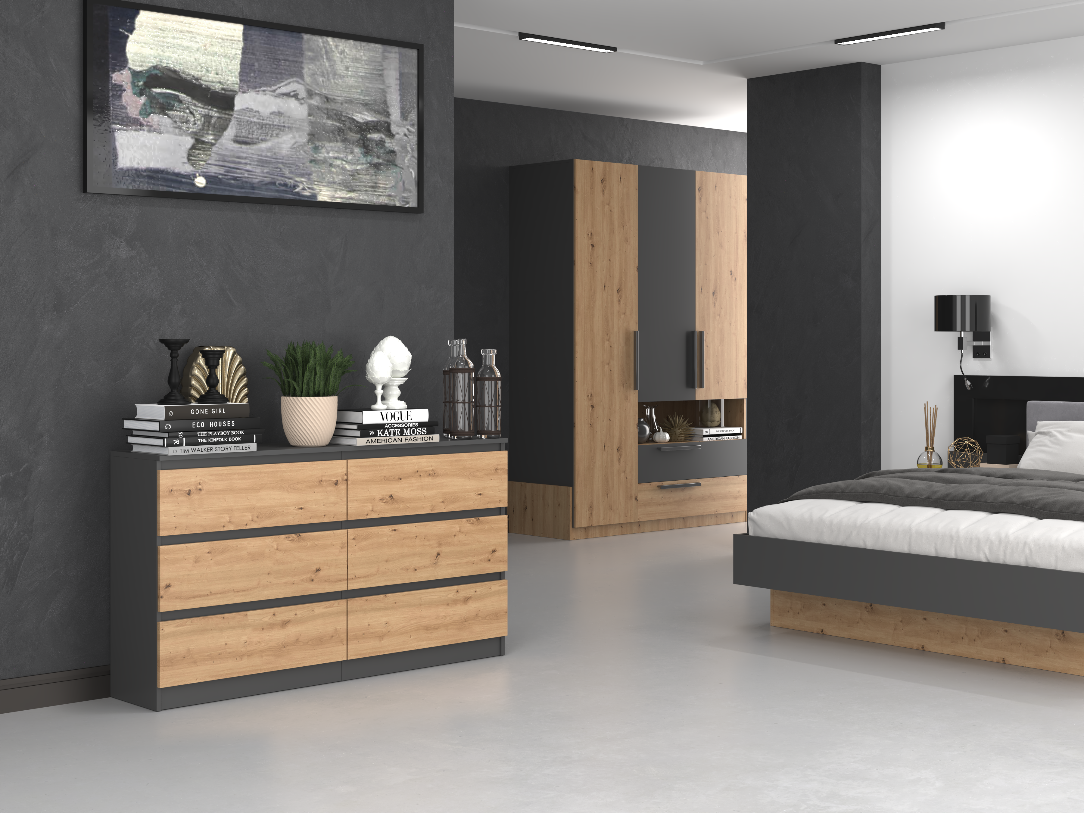 Kommode MALWA M6 140 Anthrazit Eiche Artisan 6 Schubladen 2