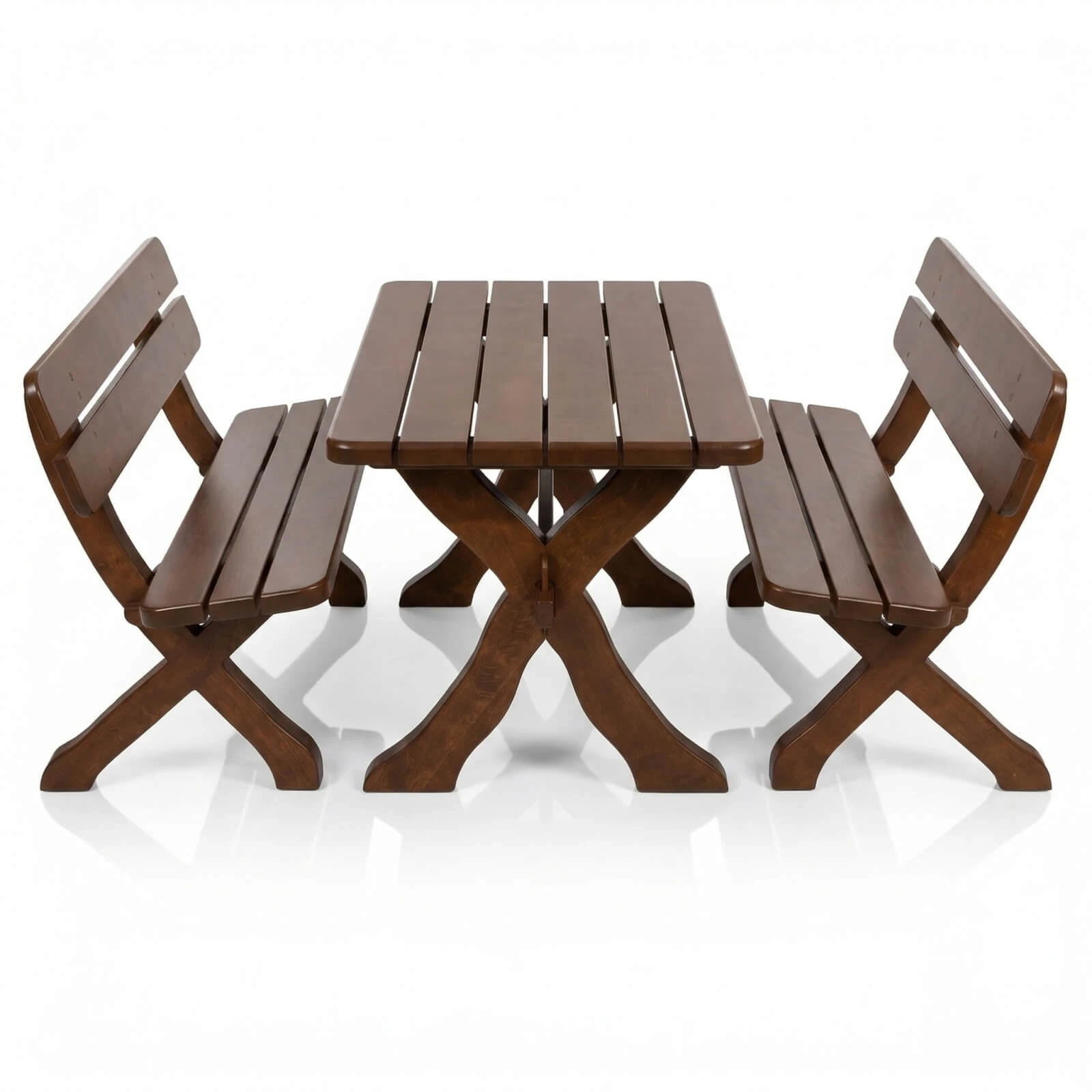 Gartenmoebel-Set Exklusiv Massivholz Tisch zwei Baenke