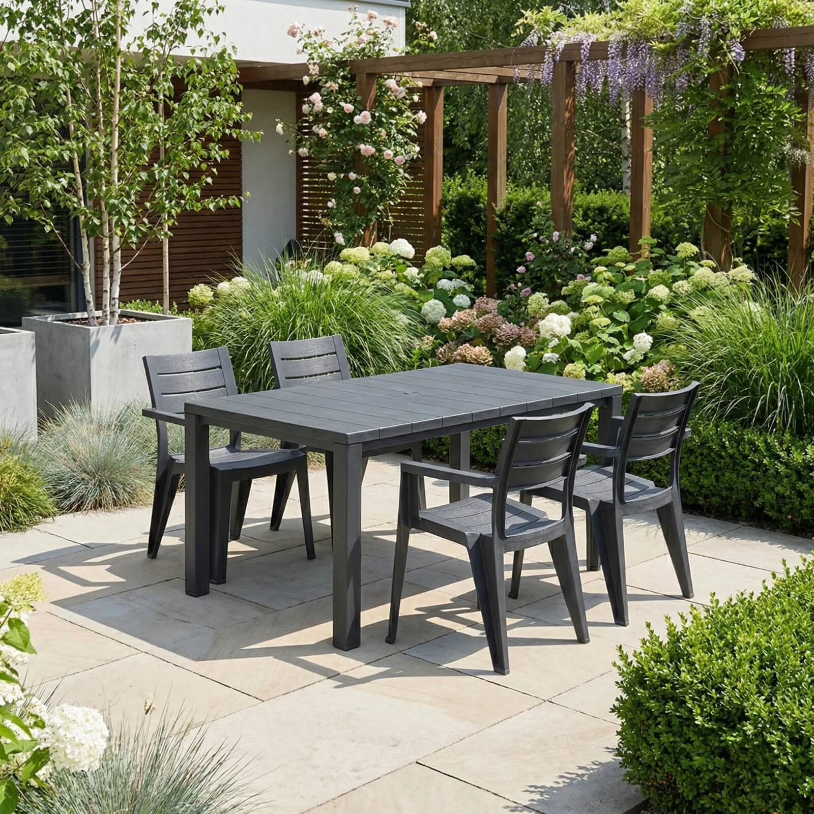 Gartenmoebel-Set Julie kompakt Tisch 4 Stuehle Graphit 2